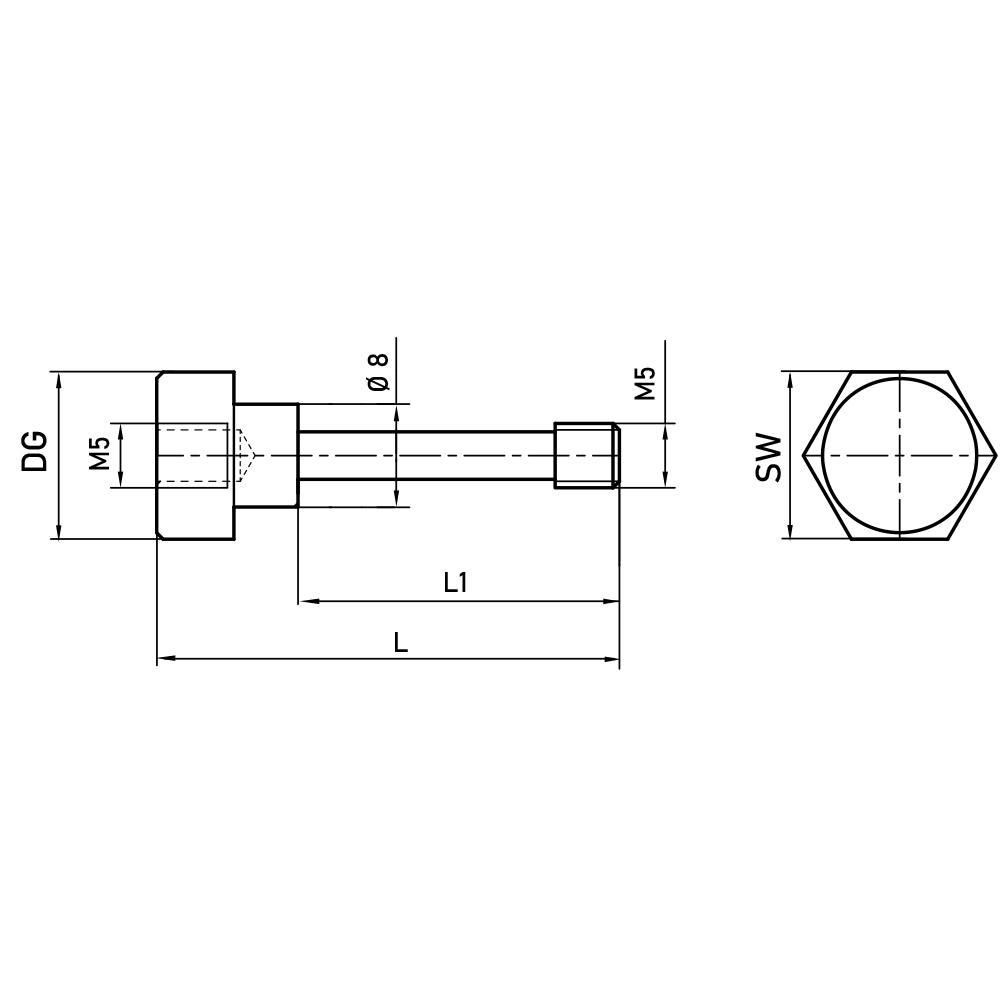M5 - Bolt for Spherical Disk and Cube